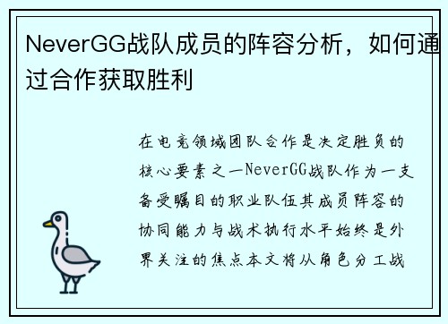 NeverGG战队成员的阵容分析，如何通过合作获取胜利